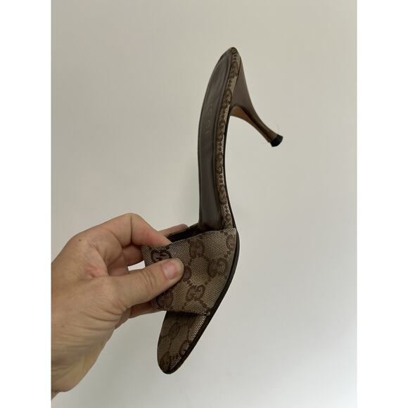 Gucci Marmont Monogram Kitten Heels Slides Logo GG Canvas Slide 9.5B Old Money - Picture 4 of 10